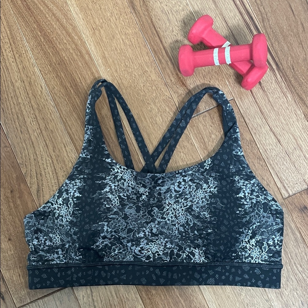 Lululemon- Light Support Floral-Print Sports Bralette in Black